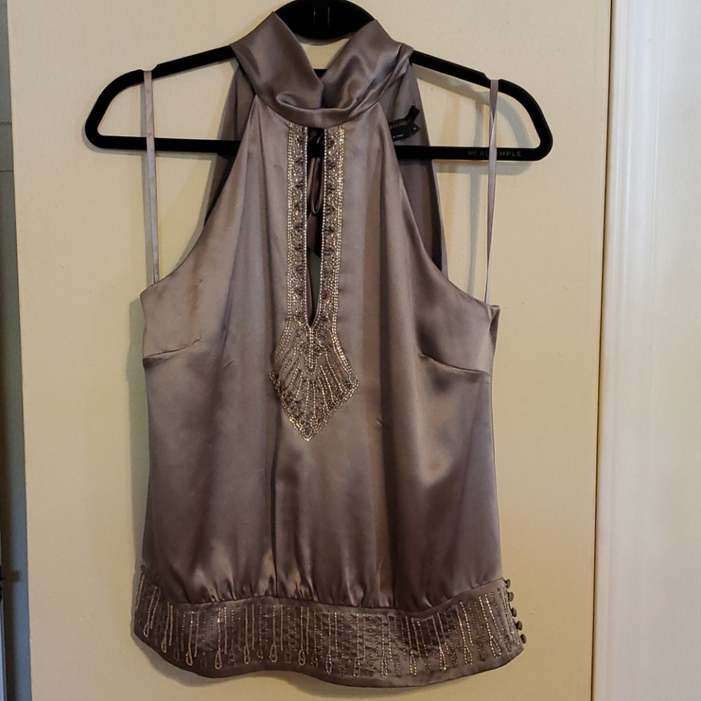 100% silk delicate silver top